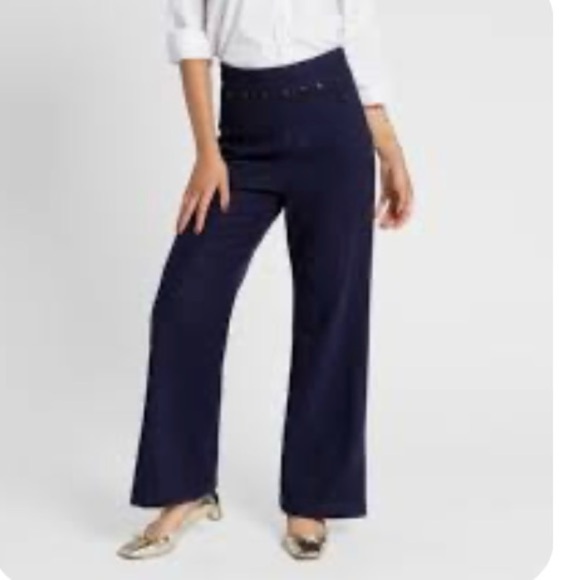 Frances Valentine Wool Sallor-Style Wide-Leg Pants, Navy, Size 12 High Waist - Picture 1 of 15